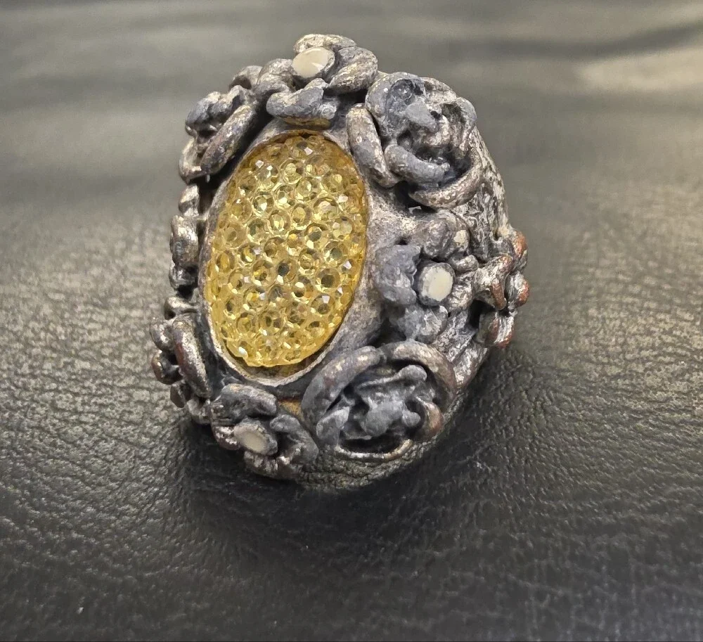 Floral Statement Ring with Gold-Tone Center